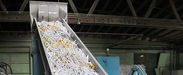 Shredded paper placed on a belt
